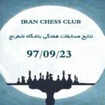 نتایج مسابقات هفتگی باشگاه شطرنج ایران - 97/09/23