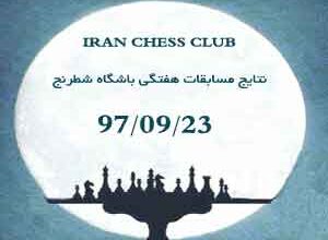 نتایج مسابقات هفتگی باشگاه شطرنج ایران - 97/09/23